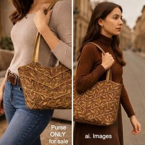 Vintage 90s Tapestry Shoulder Bag Brown Gold Botanical Woven Sm.Tote Cottagecore